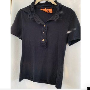Tory Burch black ruffle collar polo